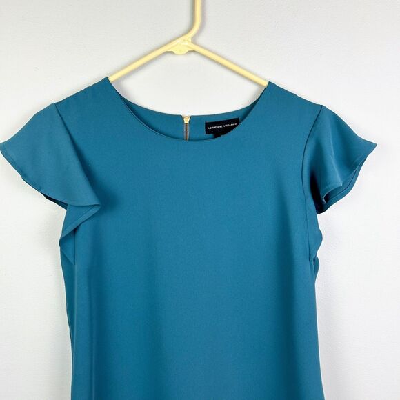 Adrienne Vittadini Flutter Short Sleeve Shift Dress Teal Blue Green Knee Lnth 2 - Picture 2 of 10